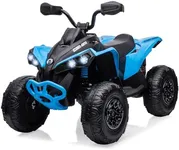 Hetoy 12V Kids Ride on Toy, Ride on Car Bombardier Licensed 4 Wheeler Quad Kids ATV w/LED Lights, Music, USB, Treaded Tires, Electric Cars for Kids 3-8, Blue