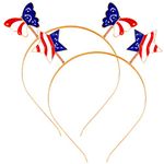 2PCS American Flag Headbands 4th of July Hairbands for Women Heart Star Patriotic Head Boppers Party Hair Accessory