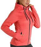 icyzone Workout Jackets for Women - Athletic Exercise Running Jacket Zip-Up Hoodie with Thumb Holes (M, Hot Coral)