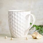 The Earth Store White Honeycomb 22k Liquid Gold Line Premium Coffee Mug - Bone China Coffee Mug, 370ml Capacity Bone China Mug | Microwave Safe Coffee Mug for Gifts (Set of 1)