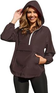 PESION Womens Cycling Running Waterproof Pullover Jackets Lightweight Windproof Biker Windbreaker Jackets with Hooded, Coffee, X-Large