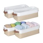 Kntiwiwo Small Fabric Storage Bins, 15x6x5 inch Narrow Storage Baskets 4-Pack Long Storage Basket for Organizing with Handles, Decorative Basket for Closets, Shelves, Toilet Paper, Beige