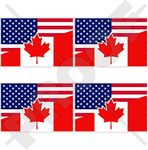 USA United States of America & CANADA American-Canadian Flag 2" (50mm) Vinyl Bumper-Helmet Stickers, Decals x4