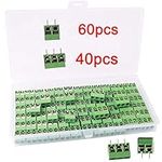 RUNCCI-YUN 2 Pin/3 Pin Screw Terminal Block for PCB 300V 10A 5mm Pitch 60 PCS (2 Pin-60 PCS, 3 Pin-40 PCS)