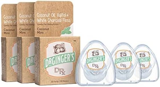 Dr. Ginger's White Charcoal Dental Floss, Coconut Mint, Flat Floss with Coconut Oil + Xylitol + White Charcoal, Whitens Between Teeth, 32 Yards Each, 3 Pack
