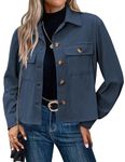 Zeagoo Shackets for Women 2024 Cropped Corduroy Jacket Button Down Shirts Long Sleeve Petite Shacket Tops Navy