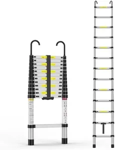 GarveeHome Telescoping Ladder, 12.5 Ft Aluminum Extension Ladder with 2 Detachable Hooks, 331 Lbs Load Capacity, Portable Collapsible Ladder with Non-Slip Feet for Outdoor Indoor Work