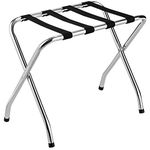 Tangkula Chrome Luggage Rack for Guest Room, No Assembly Required, Folding Metal Suitcase Stand with Nylon Belts, for Home Bedroom Guest Room Hotel, Luggage Rack, Silver (1)