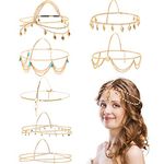 8 Pieces Gold Head Chain Jewelry Boho Headband Head Chain Coins Pearl Tassel Chain Hair Band Festival Prom Wedding Headpiece for Women and Girls (Style A)