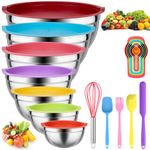 Mixing Bowls with Lids for Kitchen - 26 PCS Stainless Steel Nesting Colorful Mixing Bowls Set for Baking,Mixing,Serving & Prepping,Size 5, 3.7, 2.8, 2.3, 1.7, 1.1, 0.7QT,11 Cooking Utensils