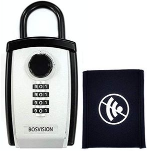 Bosvision Portable Lock Box/Key Safe with one Faraday Bag for Car Key Fob, large key storage space for 1 Car Key Fob and 8 House Keys (3 1/2” standard key)