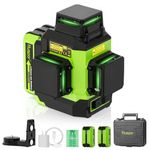 Huepar 3D Laser Level Self Leveing with 2 Li-ion Batteries, 3x360 Green Beam Three Plane Leveling Alignment, Rechargeable Outdoor Laser Tool with Type-C Cable & Magnetic Bracket, Hard Case - LS03CG