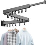 PIKFOS Wall Mounted Clothes Hanger Rack, Retractable Clothes Drying Rack Folding Indoor, Laundry Drying Rack, Space Saver Clothes Rack,Collapsible(Tri-Fold),with 18 J-Hooks Laundry Rack Black