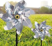 BATTIFE 10 Pack Reflective Pinwheels for Yard and Garden, Pre-Installed Sparkly Silver Blind Birds Pin Wheel, Scare Birds & Animal Away Wind Spinner