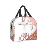 Pink White Marble Glitter Insulated Lunch Bag Cooler Tote with Front Pocket Water-Resistant Thermal Leak-Proof Lunch Organizer for Woman Man Outdoor School Work Pinic or Travel