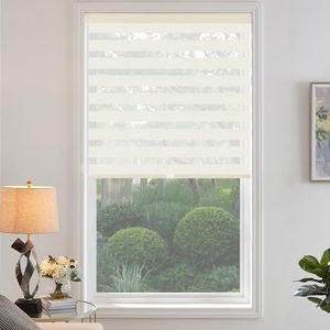 SHEERVIEW Cordless Zebra Blinds, 36"x72" Light Camel Dual Layer Roller Shades Imitation Wood Grain Fabric Light Filtering Blackout Window Covering for Home Office Bedroom Living Room Kitchen