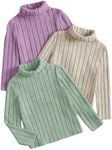 Floerns Girl's 3 Pcs Long Sleeve Solid Turtleneck Ribbed Knit Tee Shirt Purple Khaki Green 7Y