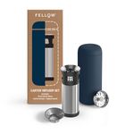 Fellow Carter Tea + Cold Brew Infuser & Carter Move Tumbler Set, 16 Ounce, Steep Tea on the Go Vacuum Insulated Stainless Steel Travel Mug, Snap In Cold Brew, Stone Blue
