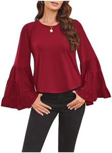 Floerns Women's 70s Western Flowy Bell Sleeve Blouse Tops Shirts Deep Red Large