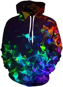 BarbedRose Men's Digital Print Sweatshirts Hooded Top Galaxy Pattern Hoodie, Rainbow Geometric, Small-Medium