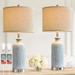Ireliare Ceramic Table Lamps Set of 2 with Touch Control, 27" Large Table Lamps for Living Room with 2 USB Ports, Modern Farmhouse Table Lamp, 2 Bulbs Included
