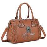 AlwaySky Women Skull Handbag Large Capacity Gothic Shoulder Bag Studded Doctor Handbag, Brown, 1