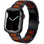 Miimall Strap for Apple Watch Band 38mm 40mm 41mm 42mm 44mm 45mm 46mm 49mm, Natural Wood Red Sandalwood + Metal Link Bracelet Band for Apple Watch Ultra 2/1 Series 10/9/8/7/6/5/4/3/2/1/SE