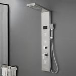 ROVOGO Shower Panel Tower System with Led Lights No Battery Needed, Rainfall Waterfall Shower, Body Jets, Handheld and Tub Spout, Hydroelectric Shower Column with Temp Display, Stainless Steel Brushed