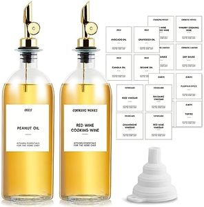 Olive Oil Dispenser Bottle for Kitchen,Set of 2 Gold 16.9oz/500ml Oil and Vinegar Dispenser Set with Weighted Pourer,Glass Coffee Syrup Dispenser with Waterproof Label×40,Silicone Funnel×1