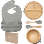 Yum Yum's Set of 6, Baby Feeding Set, Baby Plates with Suction, Bamboo Plates, Baby Bowl & Wooden Spoons | Baby Weaning Set, Suction Bowl and Baby Plate,Baby weaning Bibs, Bamboo Weaning Set for Kids