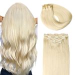 SURNEL 22 inch Clip in Human Hair Extensions Color 60 Platinum Blonde Remy Clip in Hair Extensions No Tangle No Shedding Clip in Hair Extension Human Hair 6pcs 120g(#60,22")