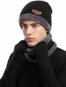 Winter Hat Scarf Gloves Slouchy Beanie Snow Knit Skull Cap Touch Screen Mittens Circle Scarves for Women Men