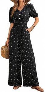 LOOKBOHO Womens Jumpsuits Short Sleeve Dressy Casual Wide Leg Pants Rompers