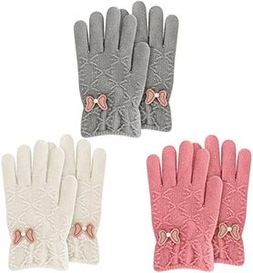 ORVINNER Kids Winter Gloves for Boys Girls, 3 Pairs Children Warm Wool Lined Gloves Toddler Thermal Knitted Mittens, Butterfly Style - Pink / White / Grey Pack