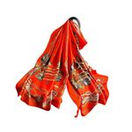 Trillion London® Spring Collection | Designer Silk Scarf For Women | Lightweight Neck Scarves | Shawl Wraps | Orange Printed | Suitable for Daily Life | Travelling & Gifting | Smooth & Soft Finish