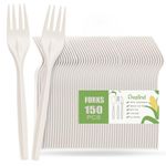 Gezond Compostable Forks 150 Count White Heavy-Duty Forks Disposable Cutlery Set 7 Inch Biodegradable Utensils for Party Supply