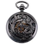 Dragon Mechanical Pocket Watch ManChDa Mens Lucky Antique Phoenix Retro Skeleton Dial Pocket Watches with Chain and Gift Box