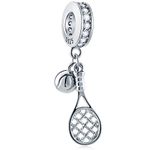 Tennis Ball and Racket Pendant Charms, Fit Pandora Sport Charm Bracelet Necklace, 925 Sterling Silver Dangle Tennis Sparkling CZ Beads, Gift for Boy/Girl or Son/Daughter Birthday