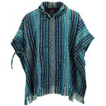 LOUDelephant 100% Woven Gheri Cotton Mexican Style Hooded Poncho - Blue & White