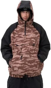 SNOWVERB Mens Snowboard Baggy Anorak Half-zipper Snow Jackets Camo Leopard Waterproof Mountain Ski Coats with Hood (US, Alpha, Medium, Regular, Regular, Desert Camo/Black)