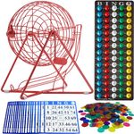 MR CHIPS Professional Bingo Set with Bingo Cage, Bingo Balls, Bingo Board, Bingo Cards, and Bingo Chips - Lucky Red