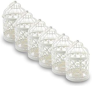 Ciaoed Cage À Oiseaux en Métal Lanterne Décorative Bougie Photophore Lanterne Maison de Mariage Décoration de Table Fer Bougie Bougeoir Lanterne Suspendue (6 x Blanc)