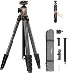 NEEWER LITETRIP LT35 61" Travel Tripod Carbon Fiber w Pan Tilt Low Profile Ball Head, Arca QR Plate Compatible with Peak Design Tripod Plate V3, Center Axis, 2in1 Phone Clamp Handgrip, Max Load 22lb