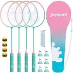 Badminton Rackets Set of 4 for Outdoor Backyard Games,Including 4 Rackets, 6 Nylon Shuttlecocks, 4 Replacement Grip Tapes and 1 Carrying Bag, Lightweight Badminton Racquets for Kids Adults Beginners