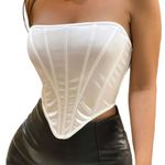 Aularso Women's Strapless Corset Top Open back Bustier Satin Sleeveless Sexy Tube Crop Outfits Corset Summer Corset Top, White, Medium