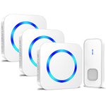 SURFOU Wireless Doorbell, Waterproof Doorbell Operating at 1300-ft Range with 55 Ringtones 5 Volume Levels and Mute Mode LED Flash,1 Transmitter/Push Button+3 Receivers Door Bells for Home Classroom(White)