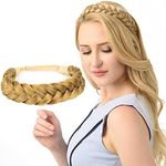 DIGUAN Huge 2 Strands Thick Synthetic Hair Braided Headband Classic Chunky Plaited Braids Elastic Stretch Hairpiece Women Girl Beauty accessory, 4oz (Caramel Blonde)