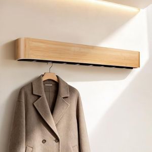 bamzc brz 33" Bamboo Coat Rack Wall Mount with Shelf, Heavy Duty Wall Hanger with 8 Hidden Hooks & Soft Curved Edges, Sleek Floating Design for Entryway & Office, Natural
