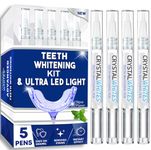 Teeth Whitening Pens | X5 Pens | 70+ Treatments & Ultra USB Whitening Light (16 Bulbs) Sensitivity Free | Gently Removes Yellow Stains Inc:Tea,Coffee & Smoking | Professional Home Teeth Whitening kit