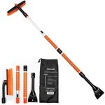 AstroAI 62.4"Extendable Snow Brush and Ice Scraper for Car Windshield, Leaves Removal,Car Auto Truck SUV Windshield with Foam Grip and 360° Pivoting Brush Head,Household Cleaning Tools (Light Orange)